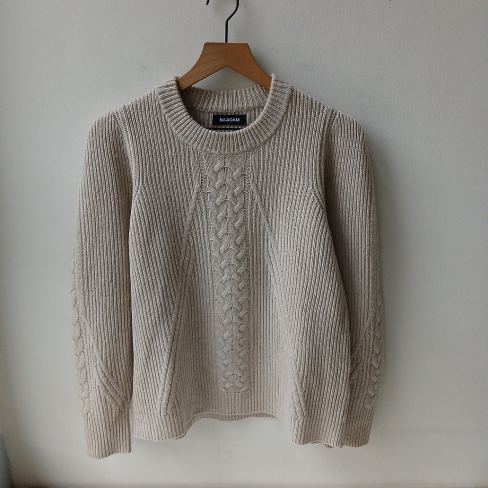 Naadam Cable Knit Wool Cashmere Sweater Cream Women's XL
